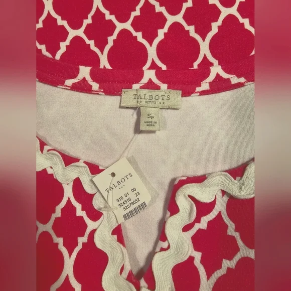 NWT Talbots Dress Sz Small Petite Pink And White Quarterfoil - Picture 3 of 9